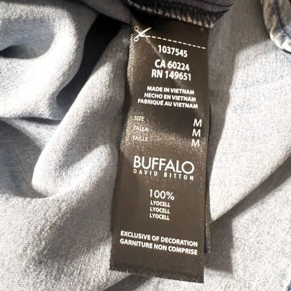 NWT BUFFALO DAVID BITTON Women’s Medium Blue Shirt Soft Acid Wash Utility SS NEW - Picture 6 of 8